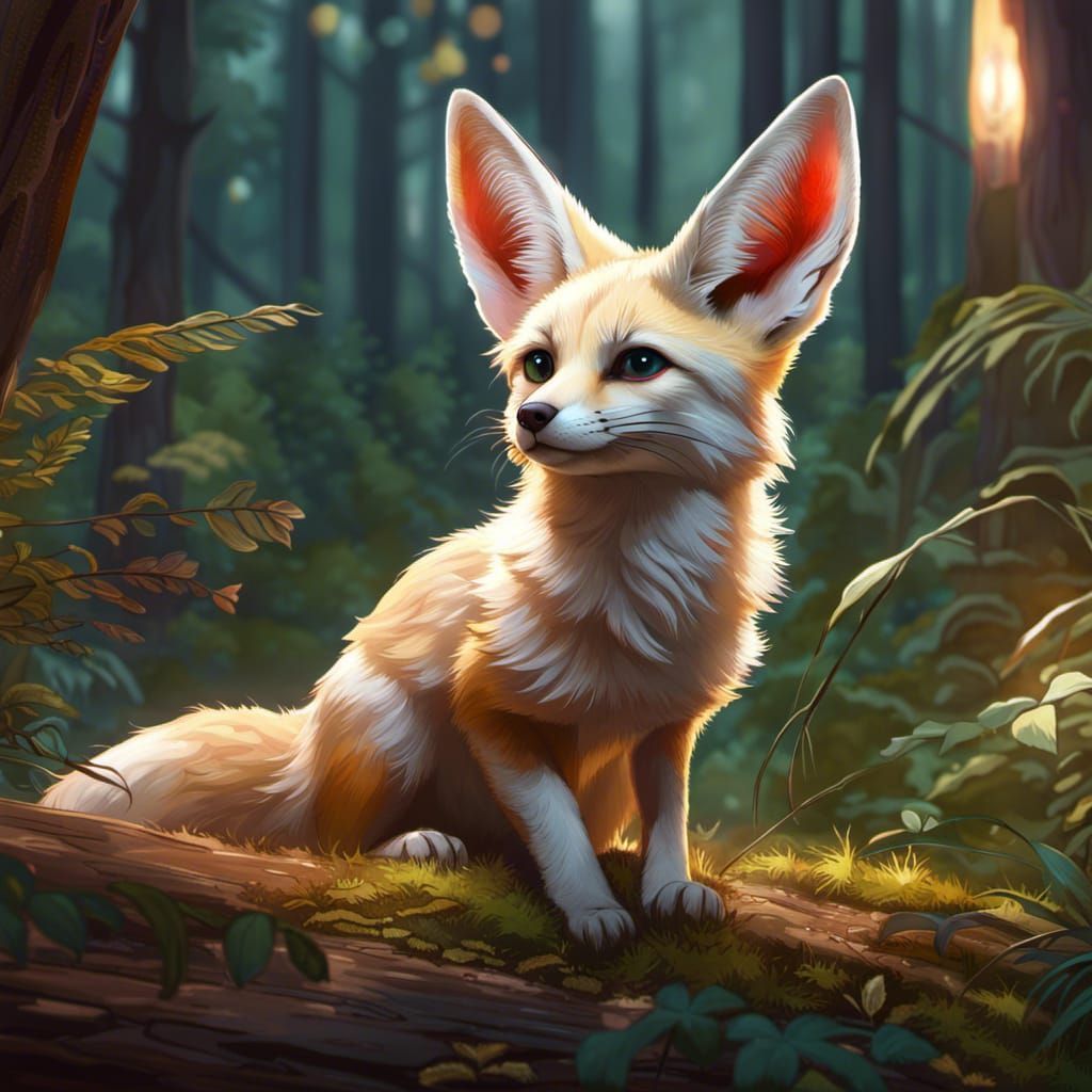 Hyperdetailed Fennec Fox Portrait in the Woods