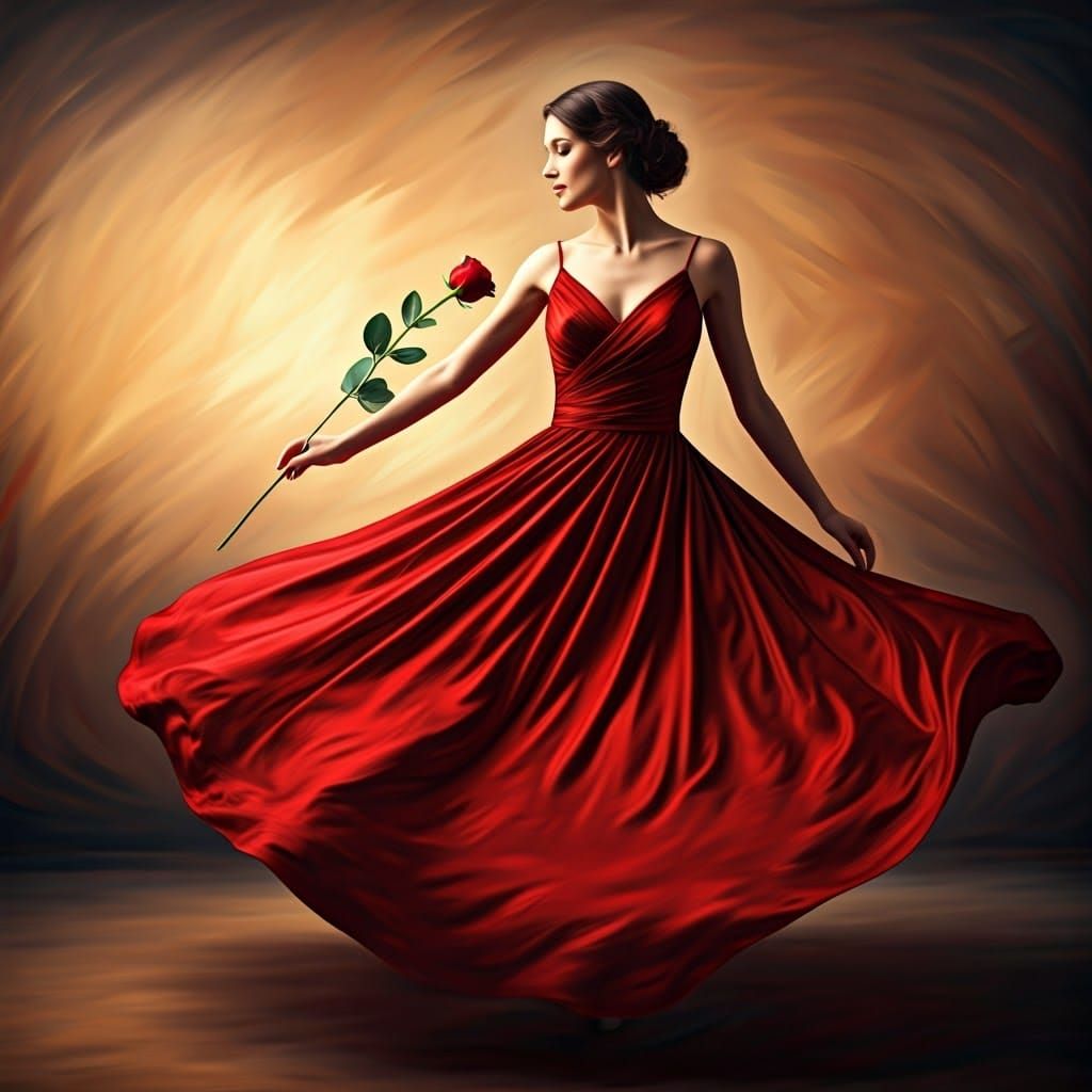 Surreal Crimson Goddess in Ethereal Dance