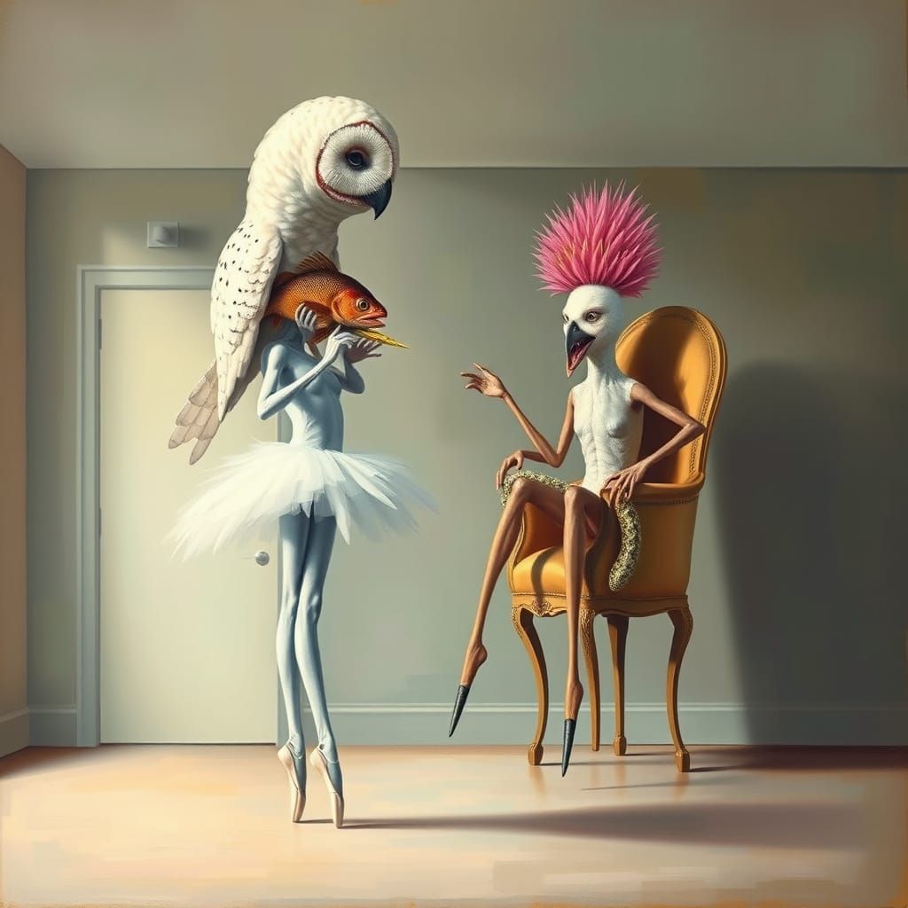 Surreal Ballet Dancer with Three Heads in an Empty Room, as ...