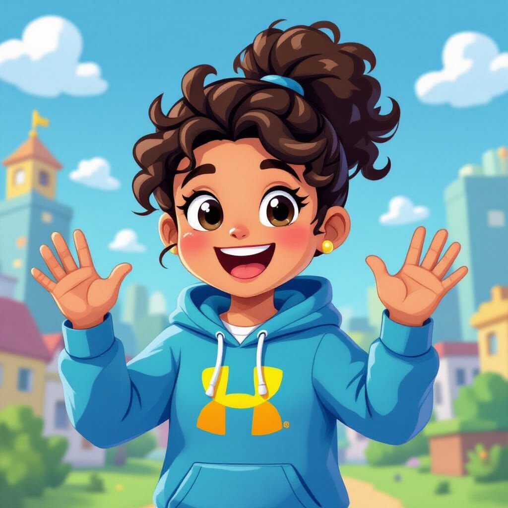 Block-Style Character Waves Hello in Pixelated World