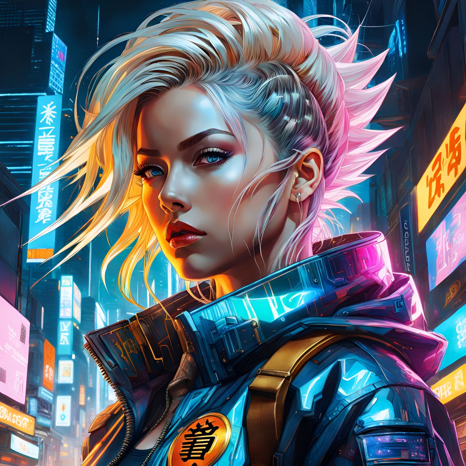 Cyberpunk Super Saiyan Girl in Night City