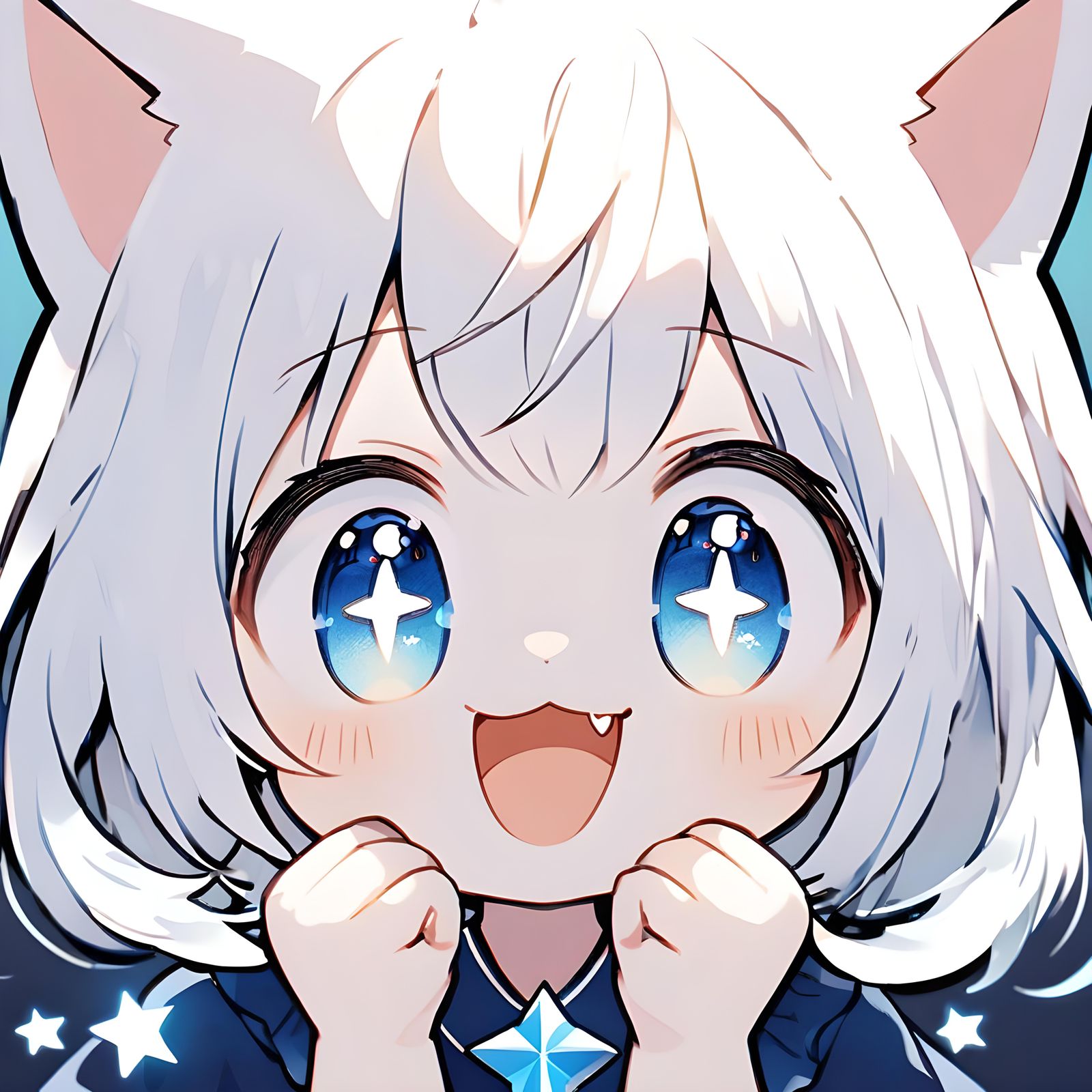 Adorable Catgirl with Blue Dress and Sparkling Eyes