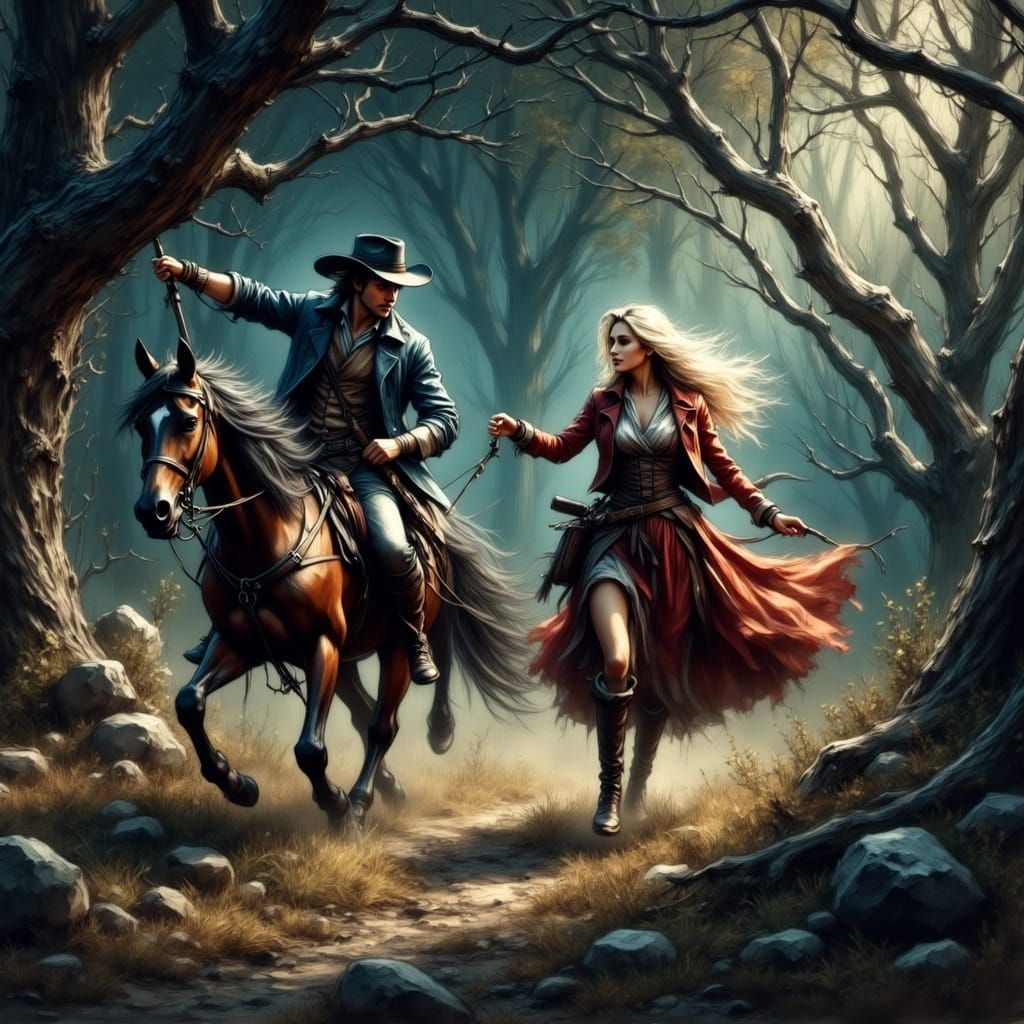 Dramatic Forest Chase: Anne de Breuil Pursued by Hunter Atho...