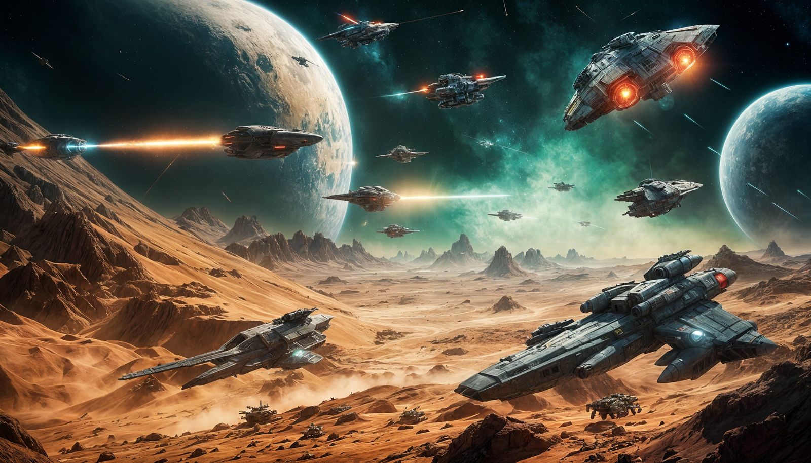 Epic Sci-Fi Space Battle Over Desert Planet