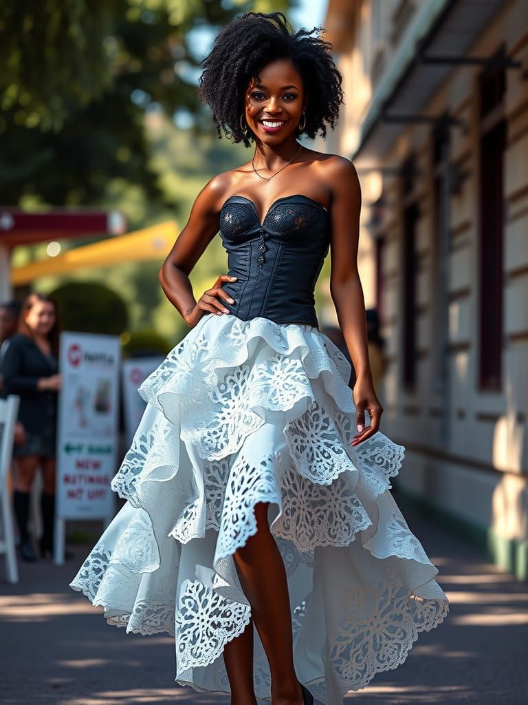 Ebony Woman in Gothic Bustier, Summer Day