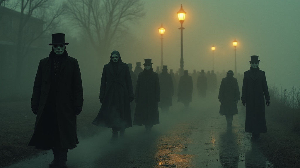 Victorian Figures Emerge from Fog in Beksiński Style