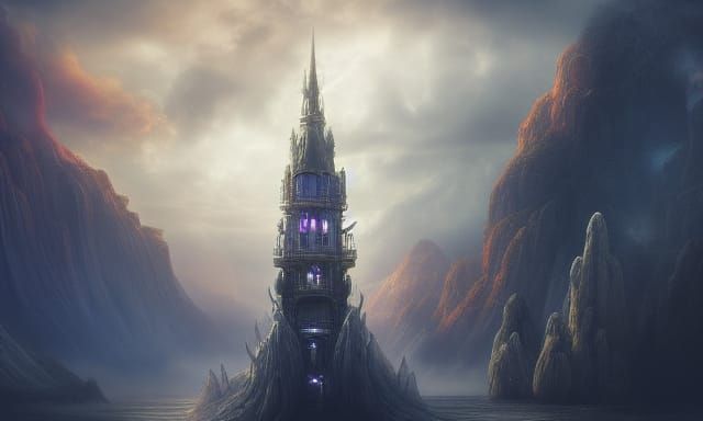 Majestic Magic Tower on Island: Digital Matte Painting