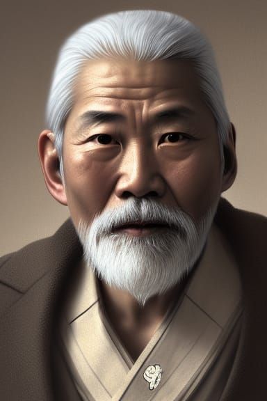Brave Old Japanese Warrior Portrait: Detailed Digital Art