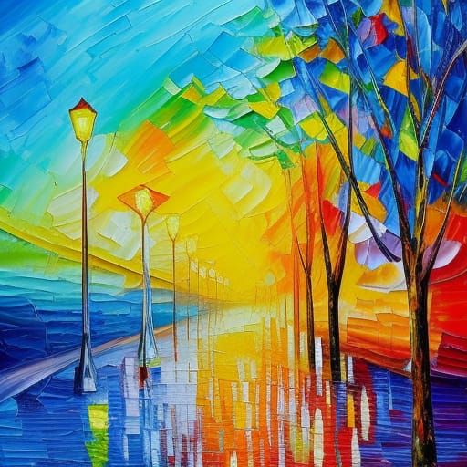 Colorful Expressionist Oil Painting with Impasto Texture