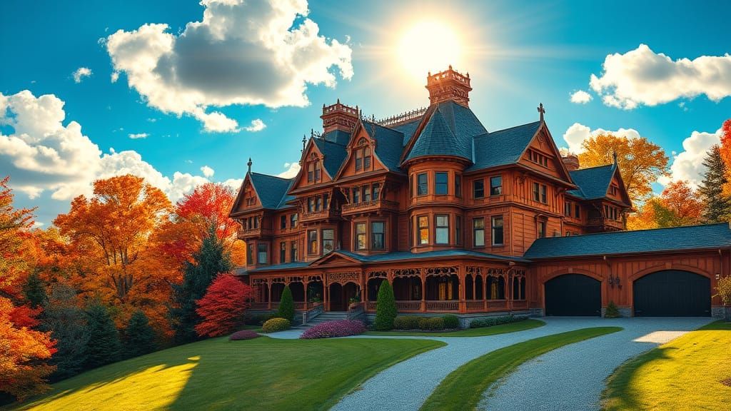 Majestic Victorian Mansion Amidst Vibrant Treescape