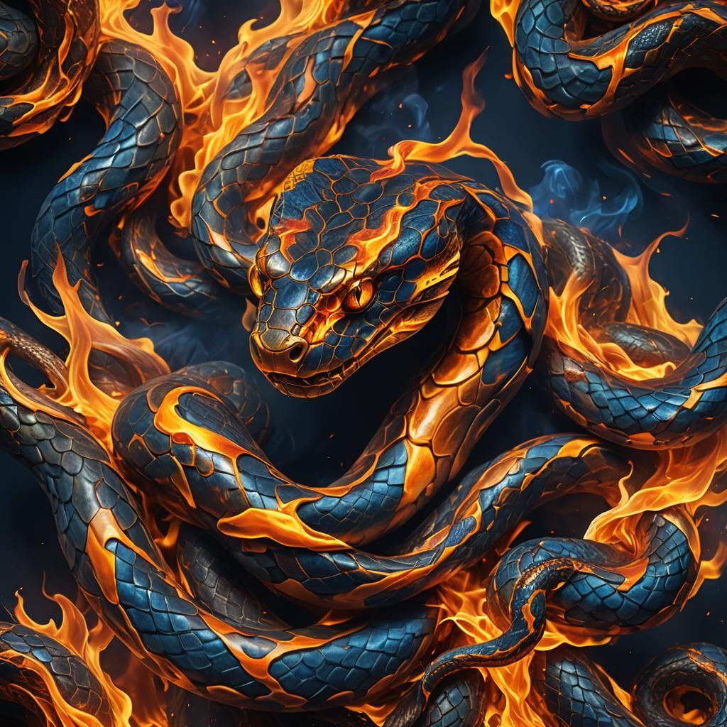 Flaming Copper Snake in Digital Art Style