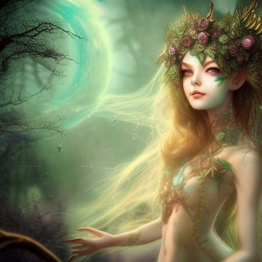 Detailed Elf Fairy in Steampunk Astral Style