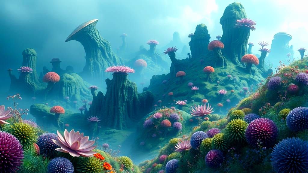 Surreal Dreamscapes in Vibrant Blues and Greens