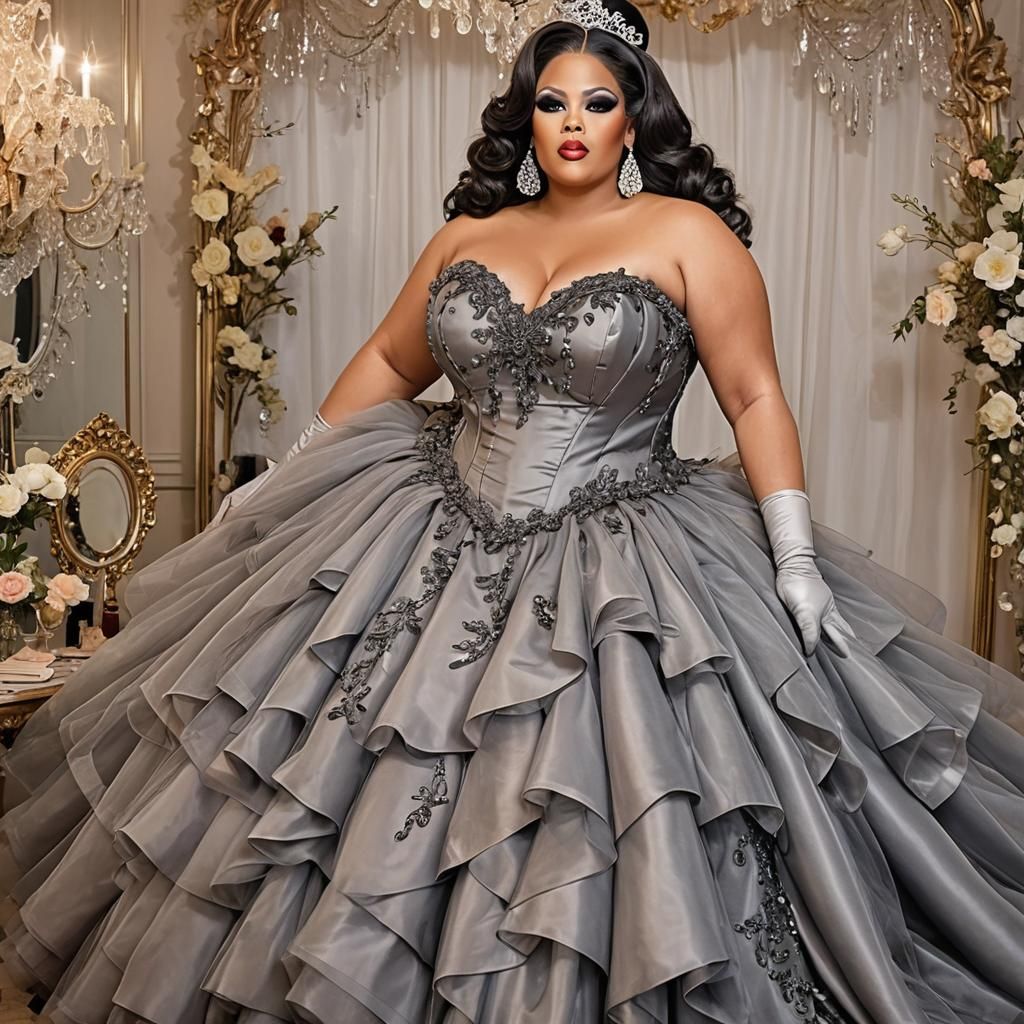 Extravagant Drag Queen in Satin and Tulle Gown