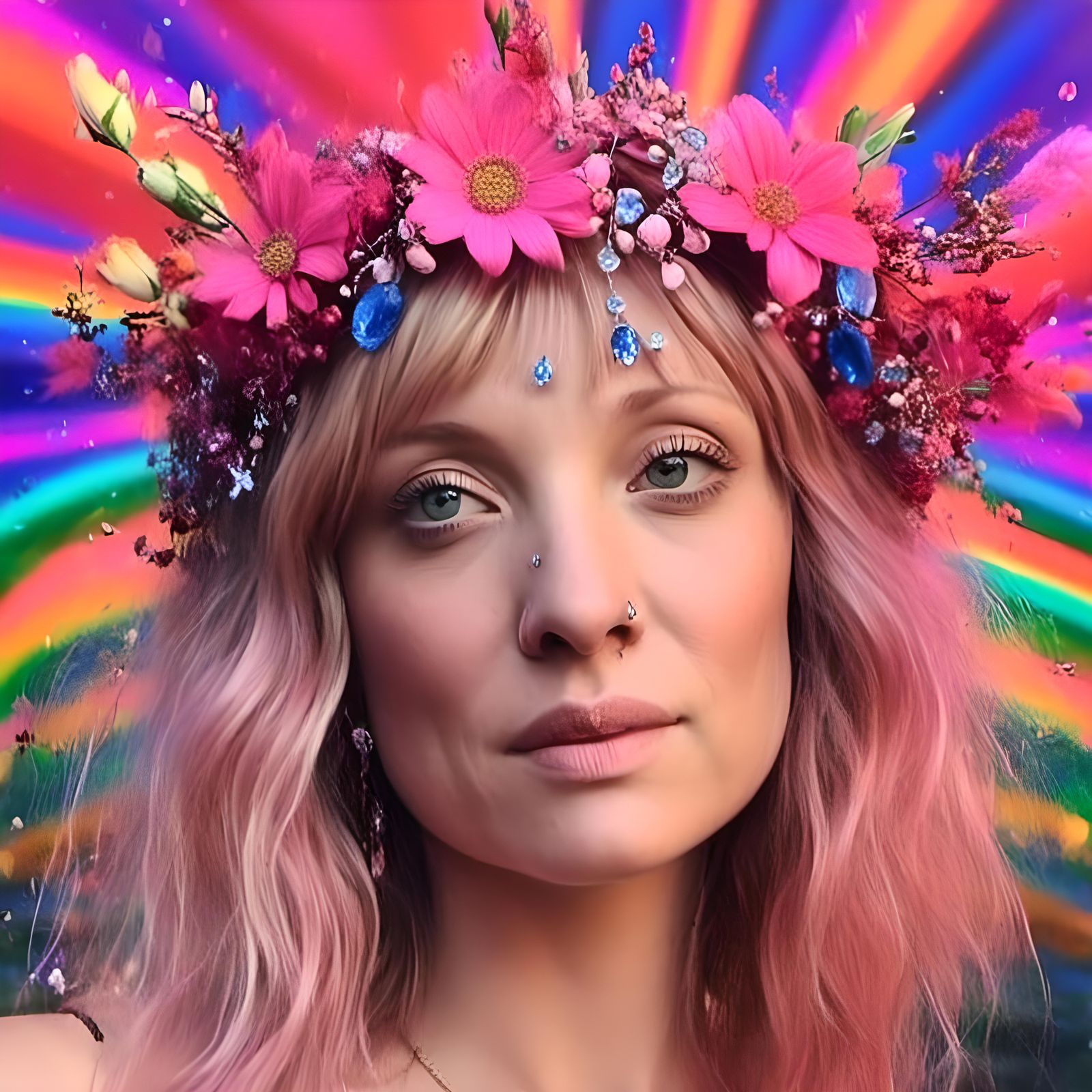 Rainbow Fairy Goddess with Horses in Fantasy Art