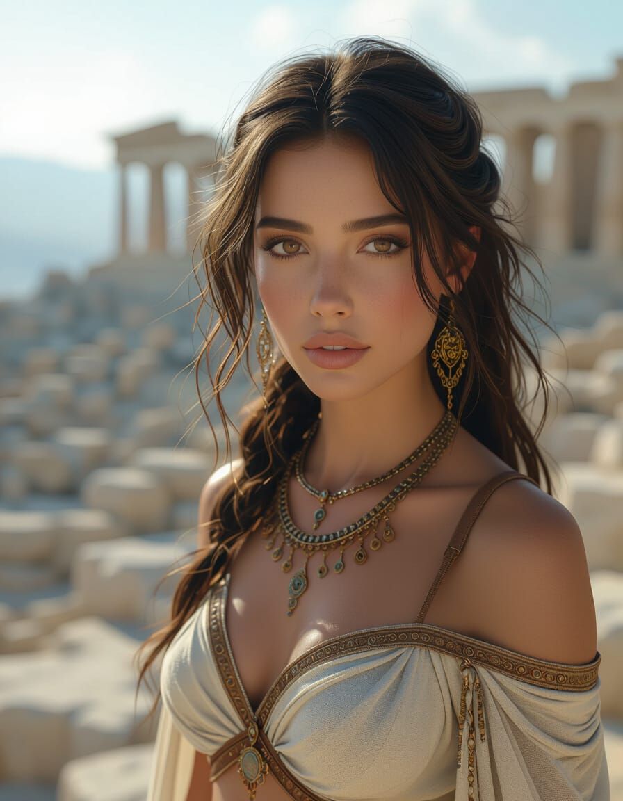 Enchanting Woman on the Acropolis in Hyperrealism