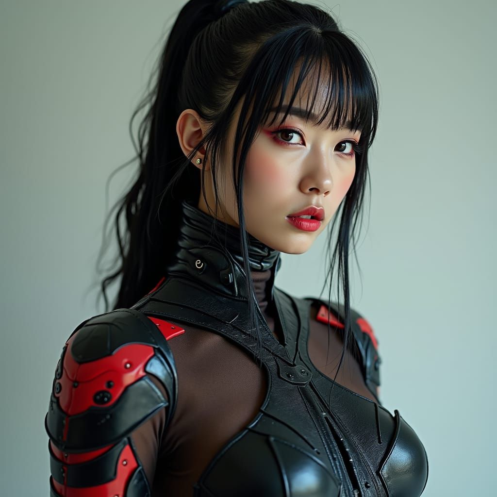 Asian Female Cyborg Portrait in Cyberpunk Style