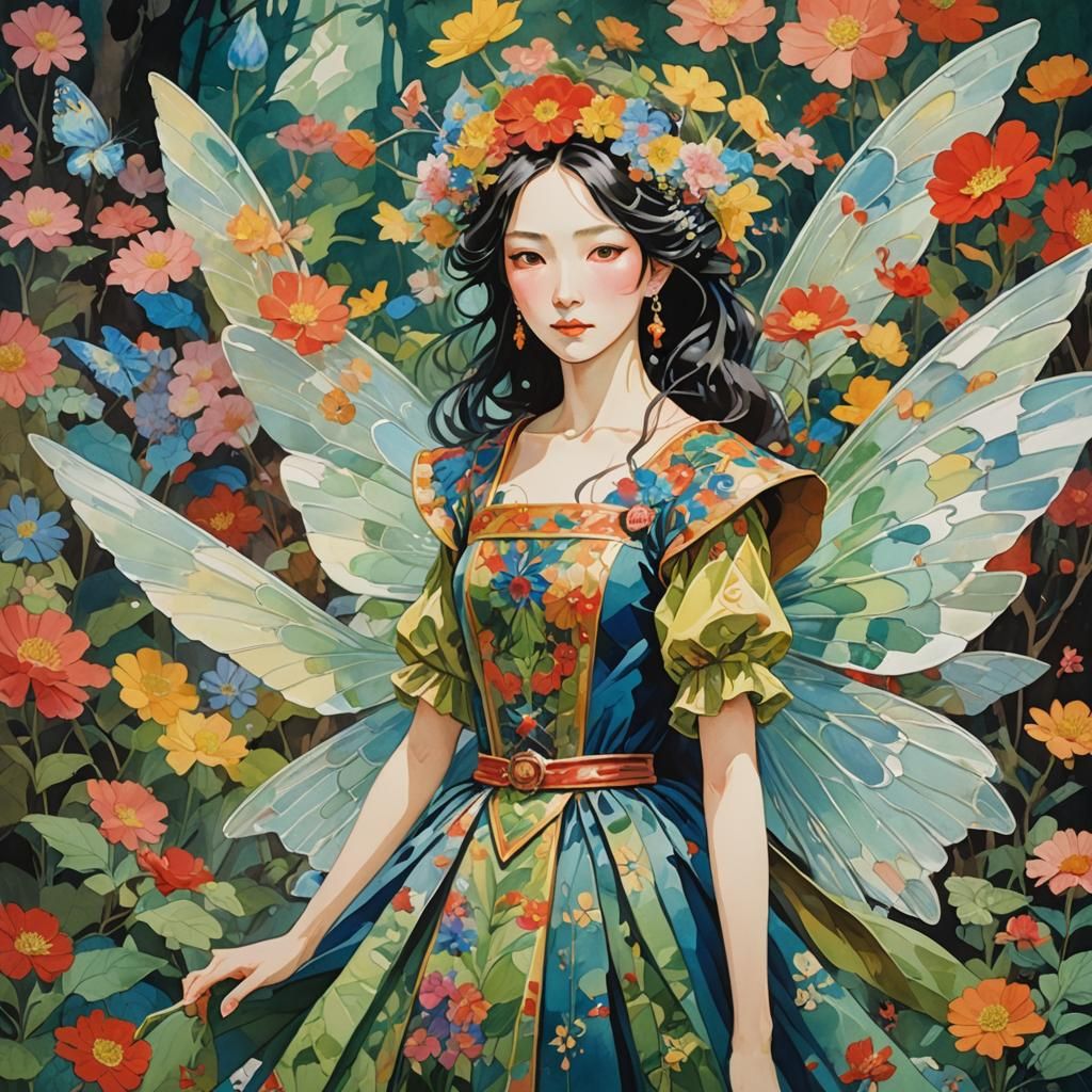 Fairy Queen in Gouache Watercolor Style