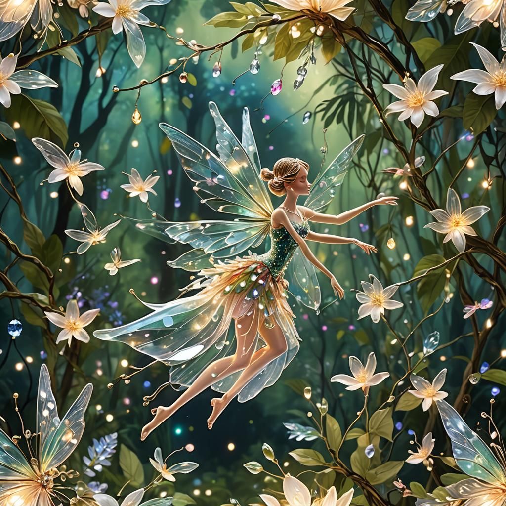 Crystal Fairy Dancing in Firefly Forest