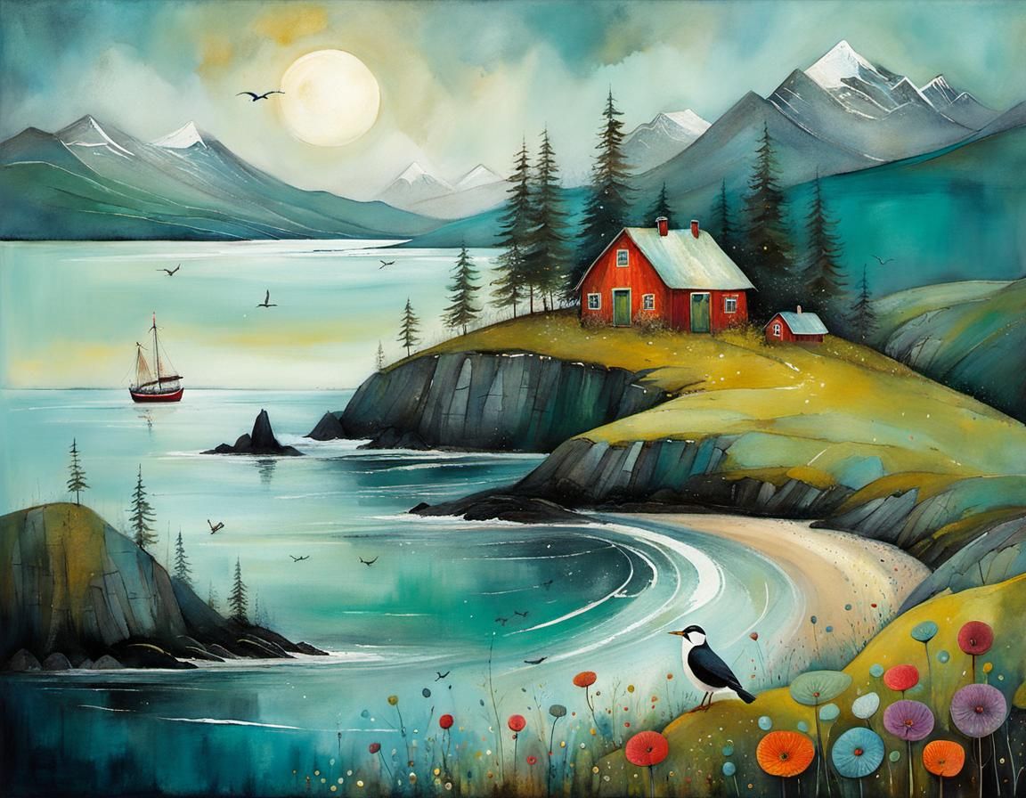 Whimsical Alaskan Seascape Illustration