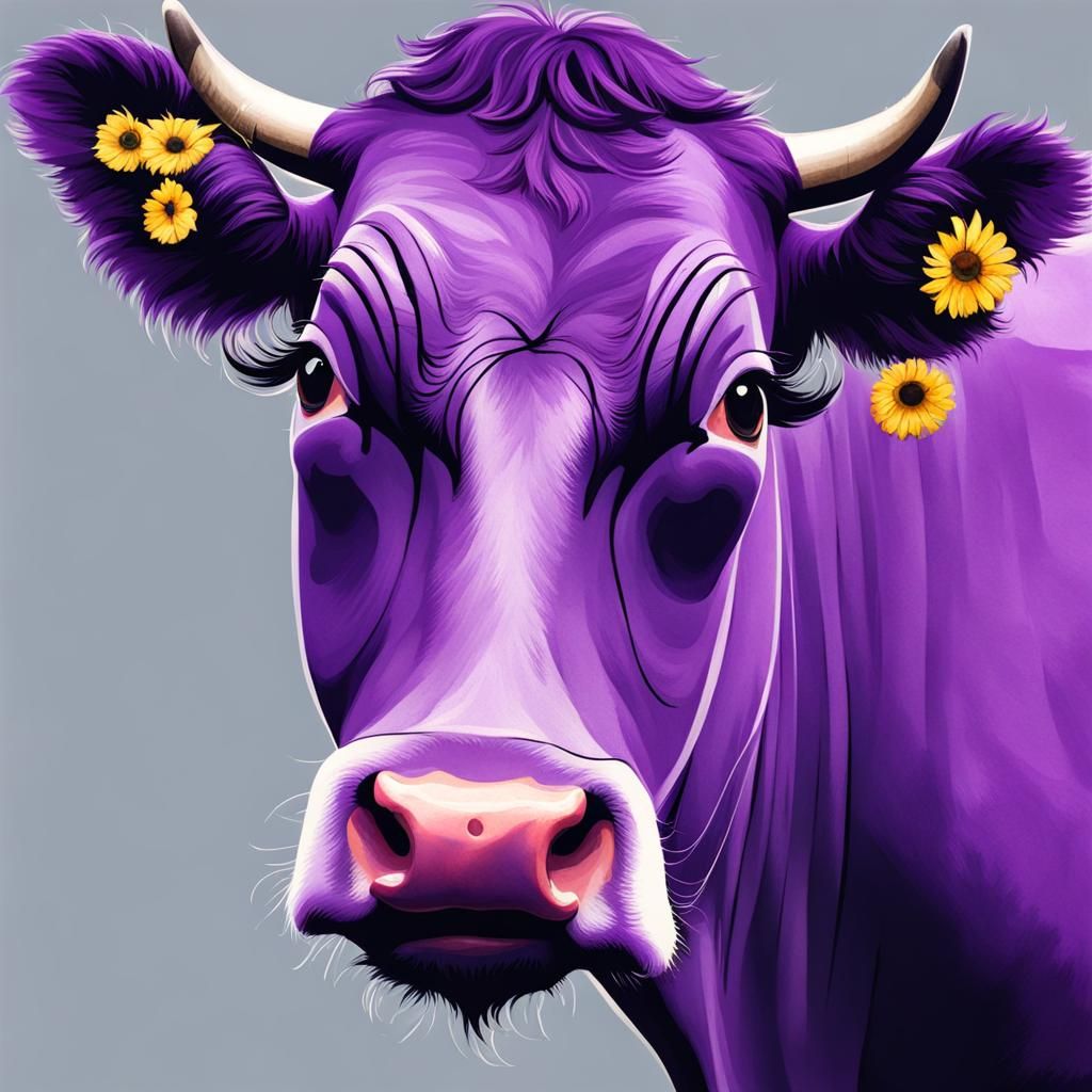 Whimsical Purple Cow with Eyelashes