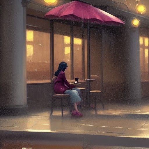 Lonely Woman in Coffee Shop: Digital Concept Art