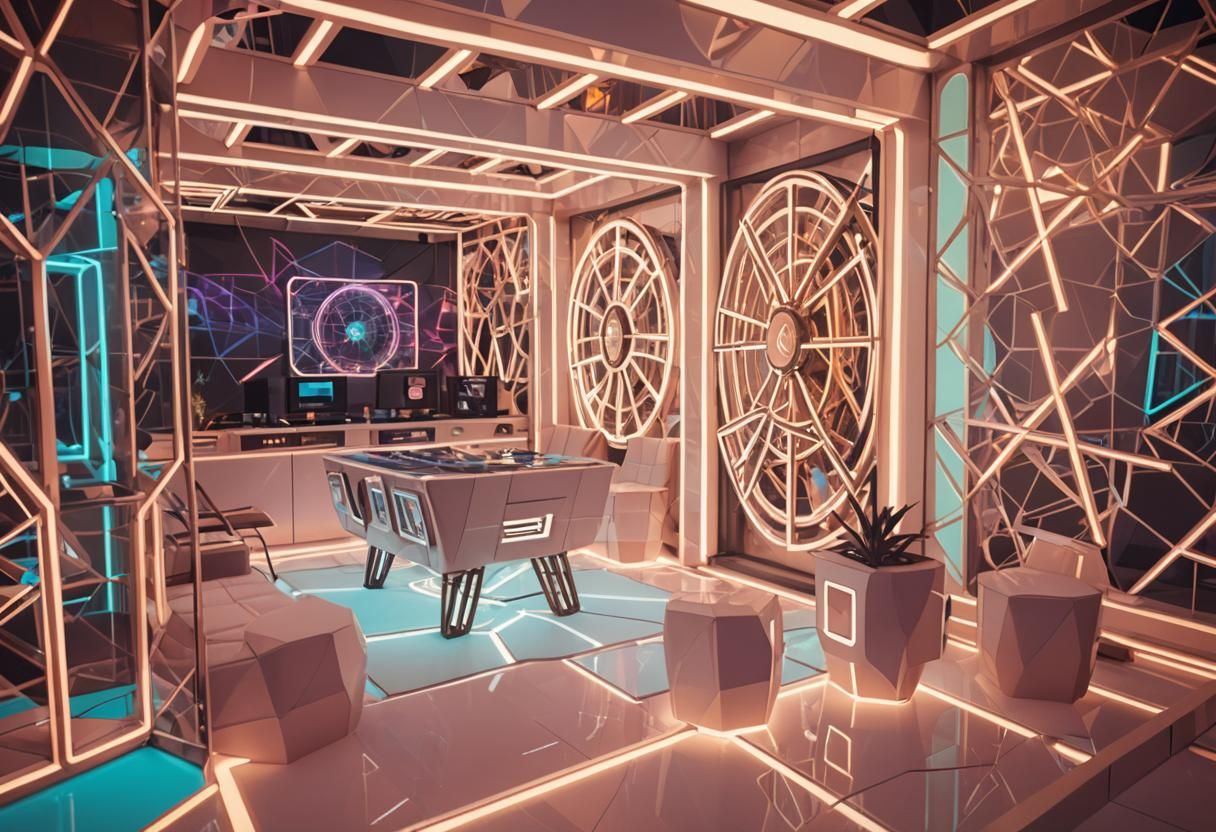 Cozy Futuristic Ferris Wheel Lounge in Low-Poly Art