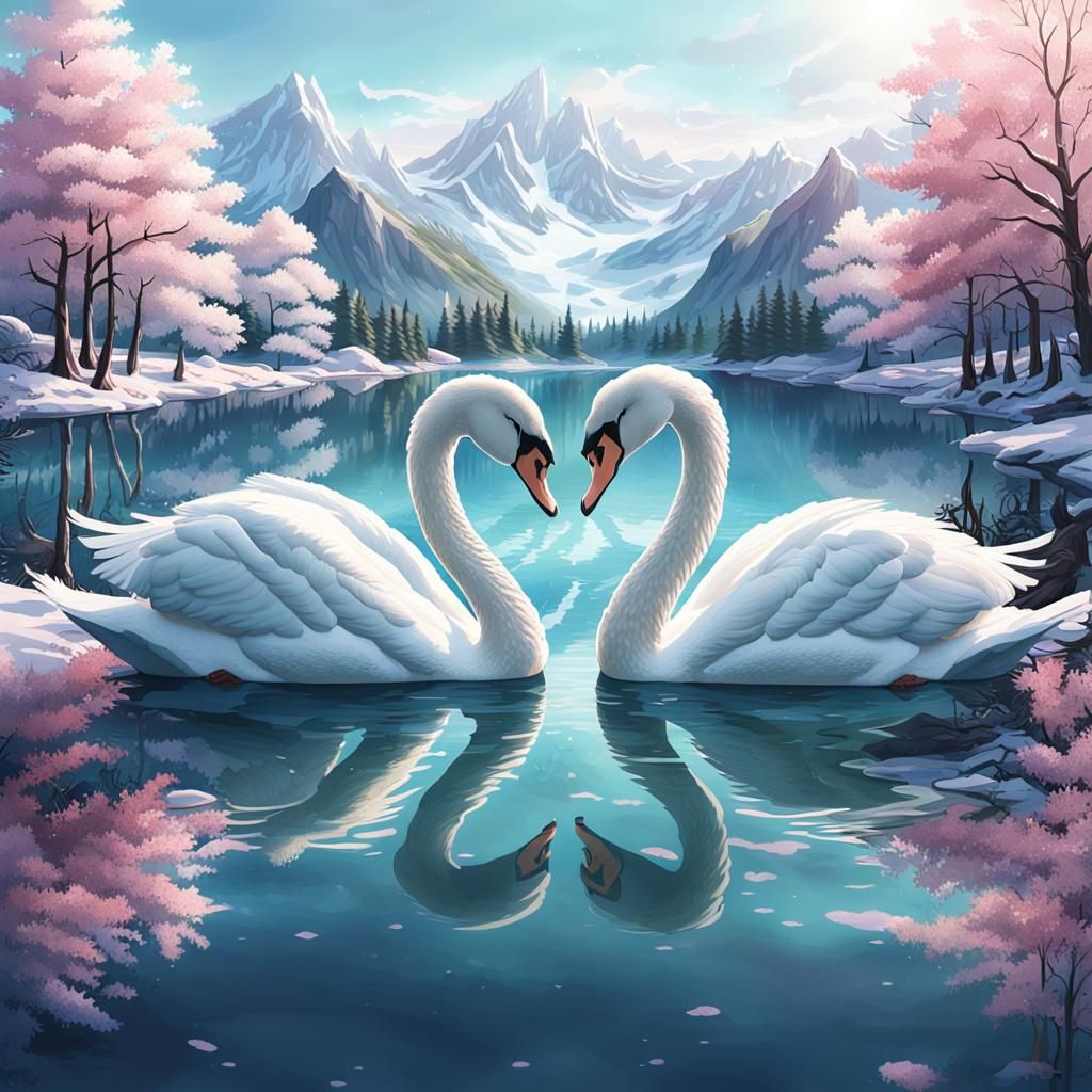 Lovely Swans Create Heart Shape in Winter Wonderland