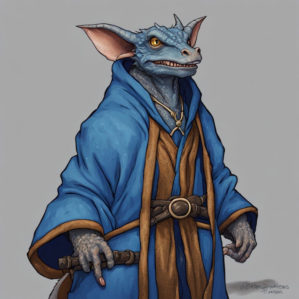 Mystical Scaly Monk in Blue Robes