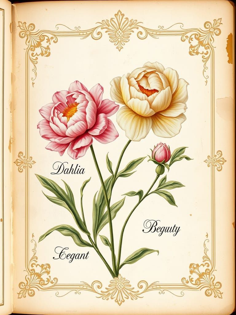 Victorian Botanical Illustration of Dahlia