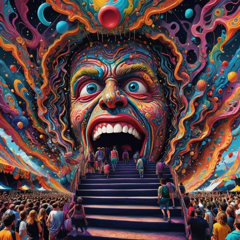 Psychedelic Festival Entrance with Enchanted Stairwell