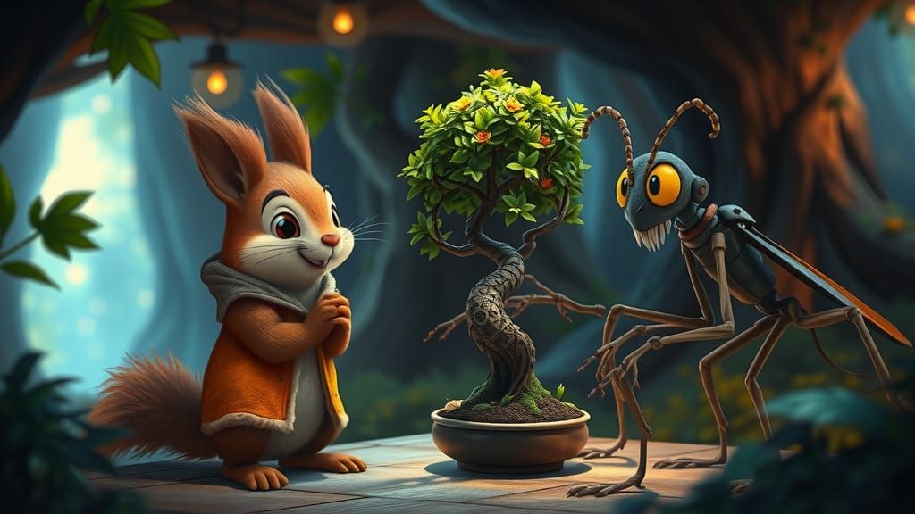Squirrel Bartering Bonsai in Mystical Grove