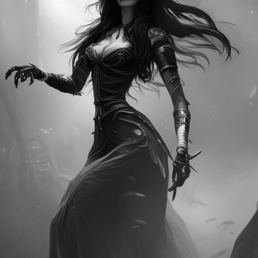 Girl Walks Over Skeletons: Dark Fantasy Art
