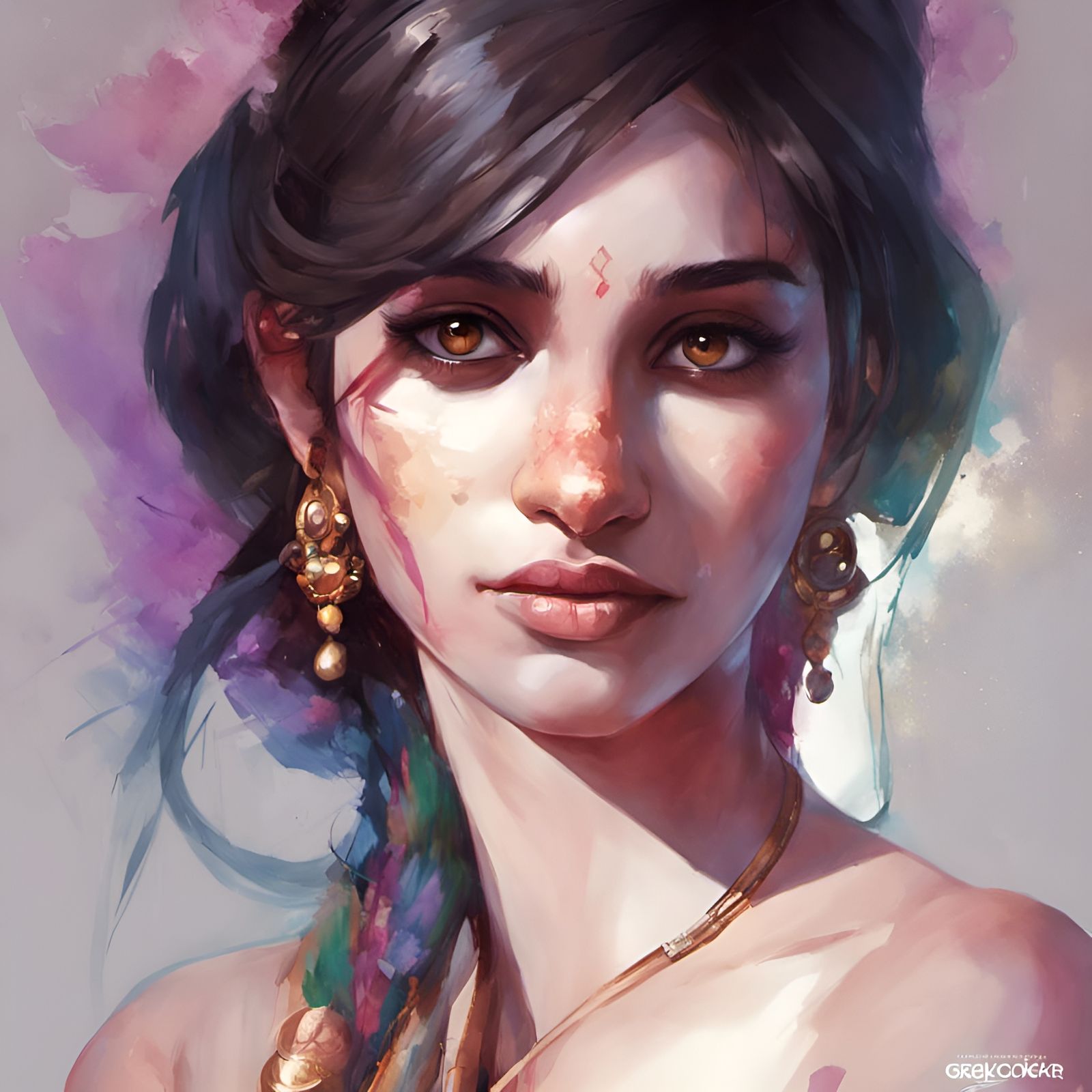 Indian Girl Portrait with Deep Eyelashes in Saree