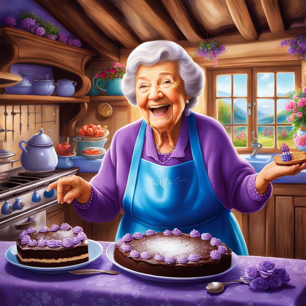 Grandmother Baking Cakes in French Cottage Kitchen
