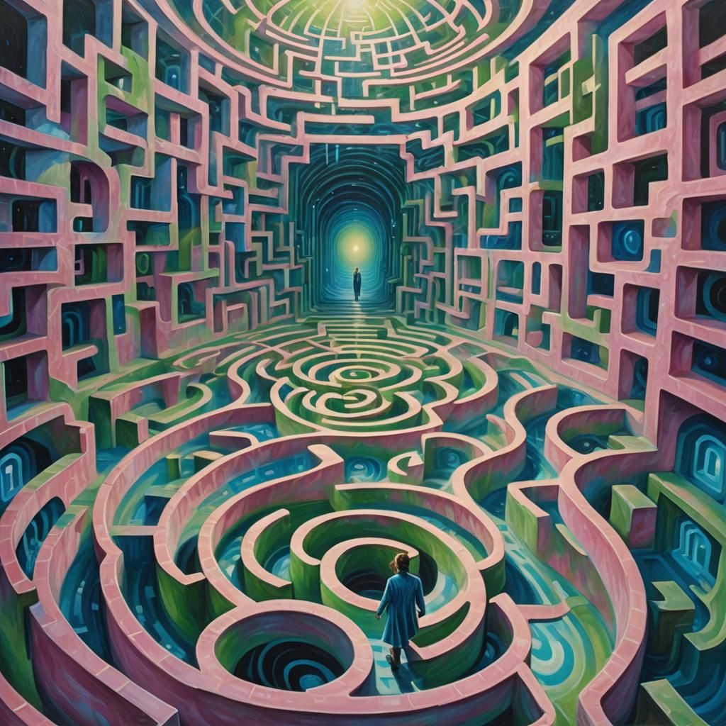 Surreal Labyrinth of Shifting Colors in Dreamlike Oil