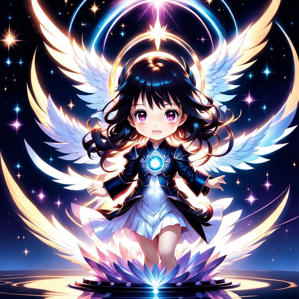 Chibi Angel with Glowing Aura in Dreamcore Style
