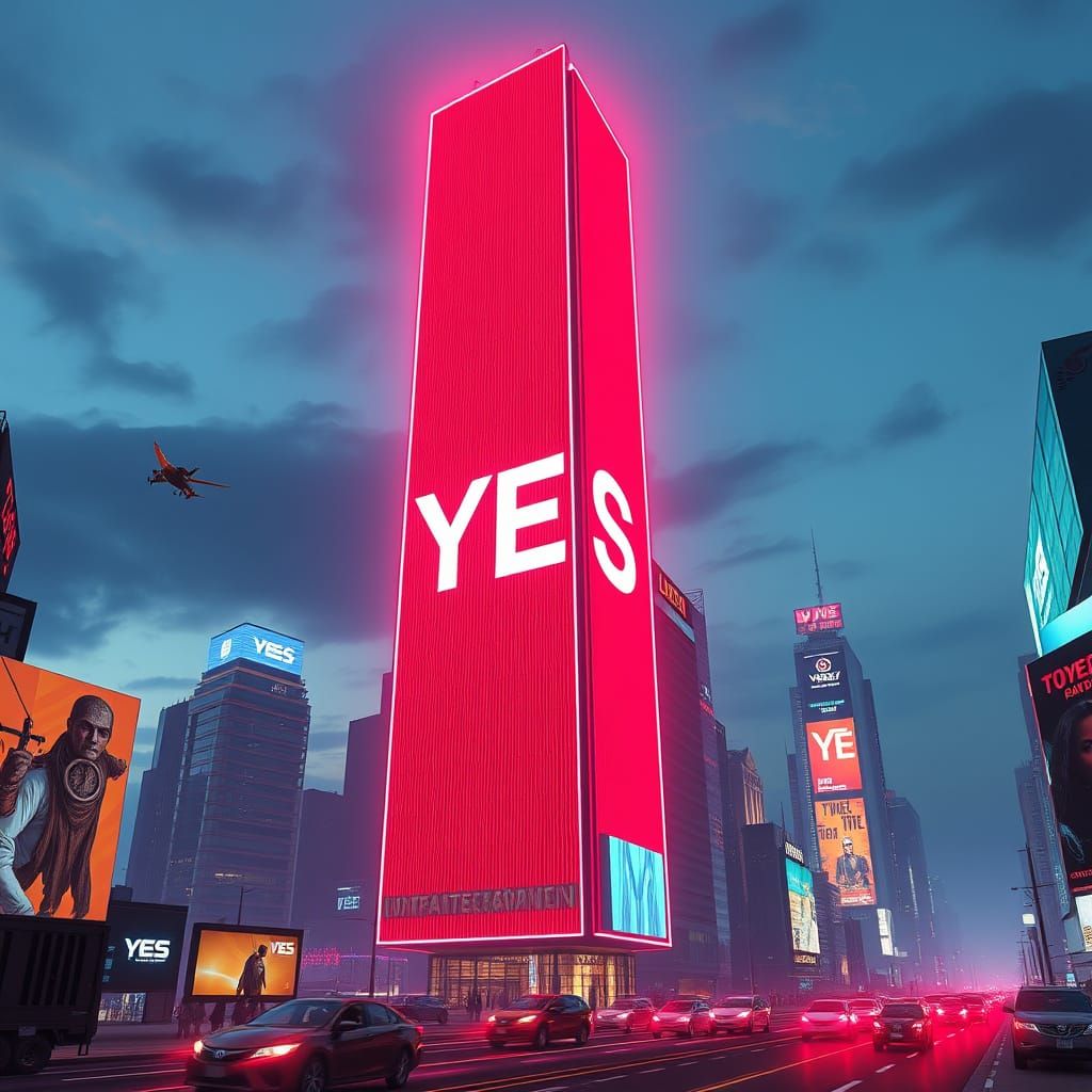 Cyberpunk Cityscape Displays a Single, Bold Answer