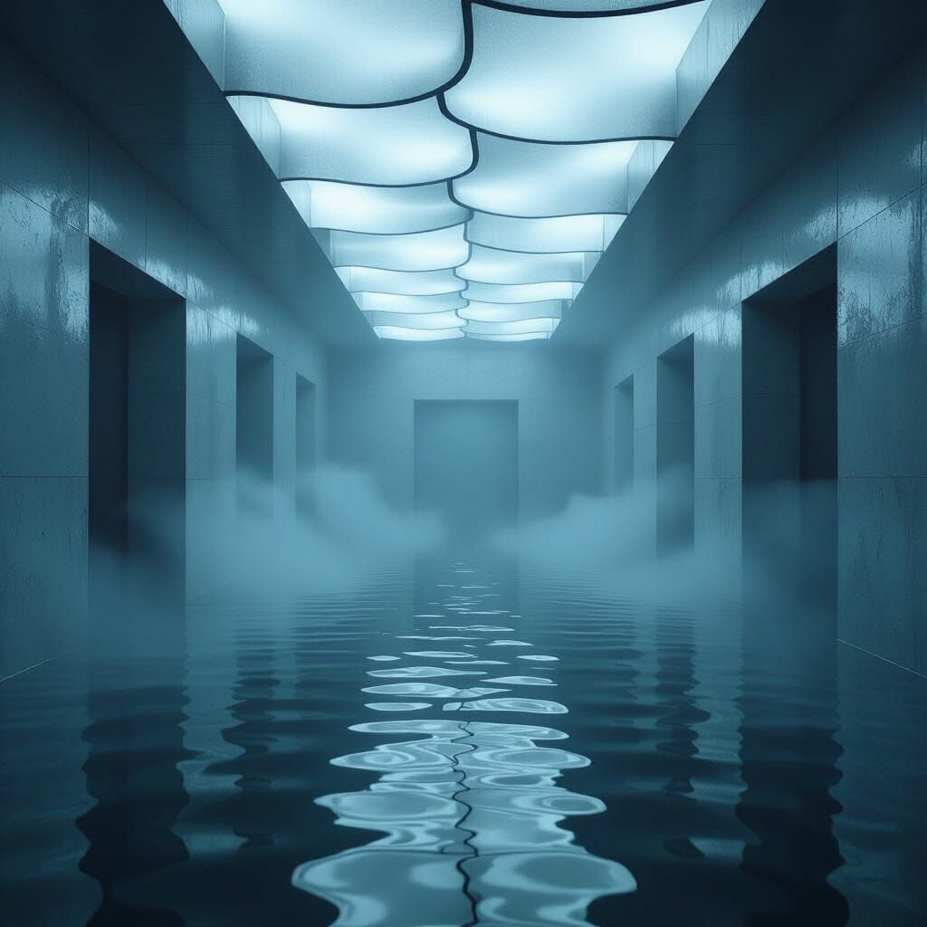 Surreal Liminal Space With Folding Corners And Fog