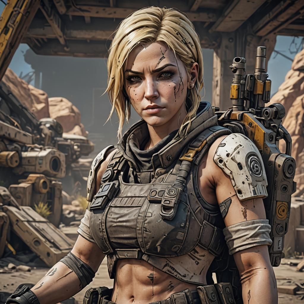 Borderlands-Style Blonde Female Gunner in HDR