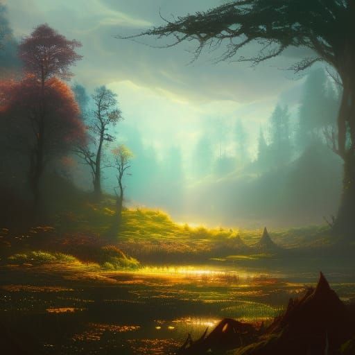 Enchanting Autumn Forest Landscape in Anime Style