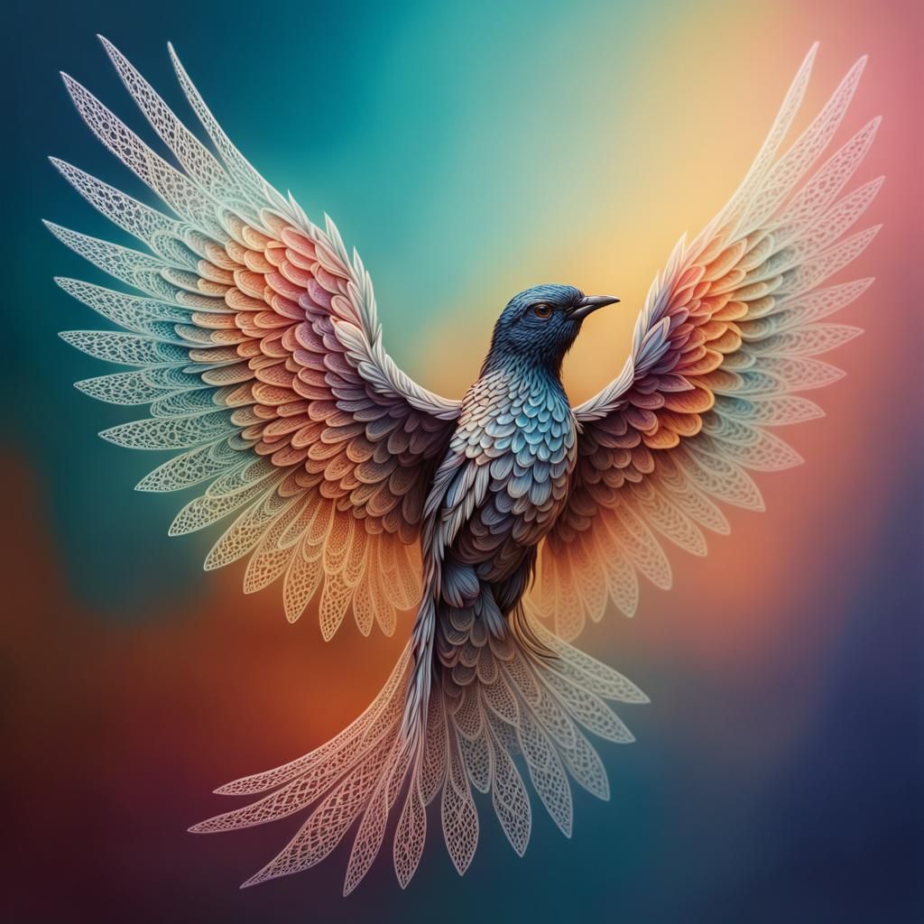 Hyperrealistic Lace Wing Bird Concept Art