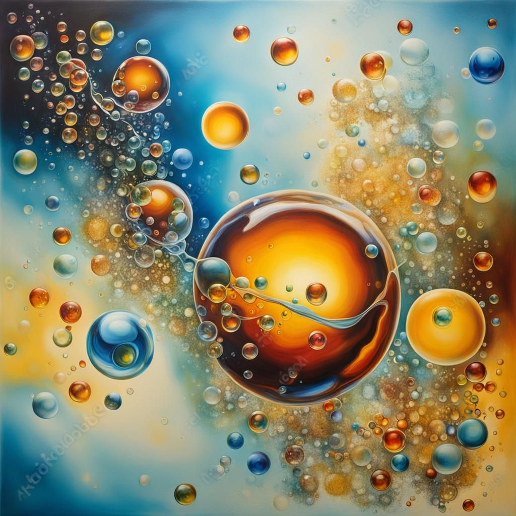 Abstract art painting flowing bubbles glass marbles cells dotted sparkling twinkling shining sparkles