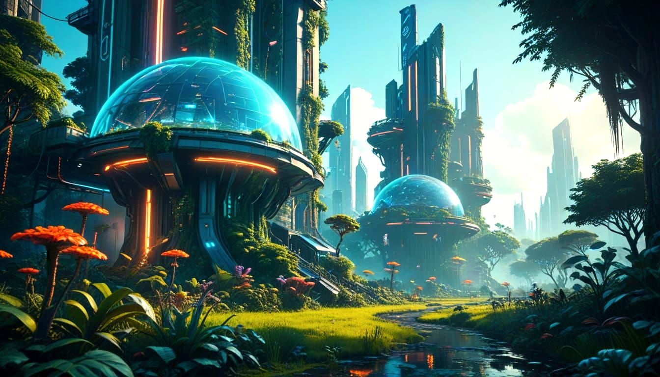 Harmonious Futuristic Metropolis in Vibrant Bloom