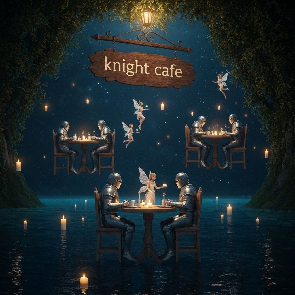 Fantasy Knight Cafe Over Shimmering Lake