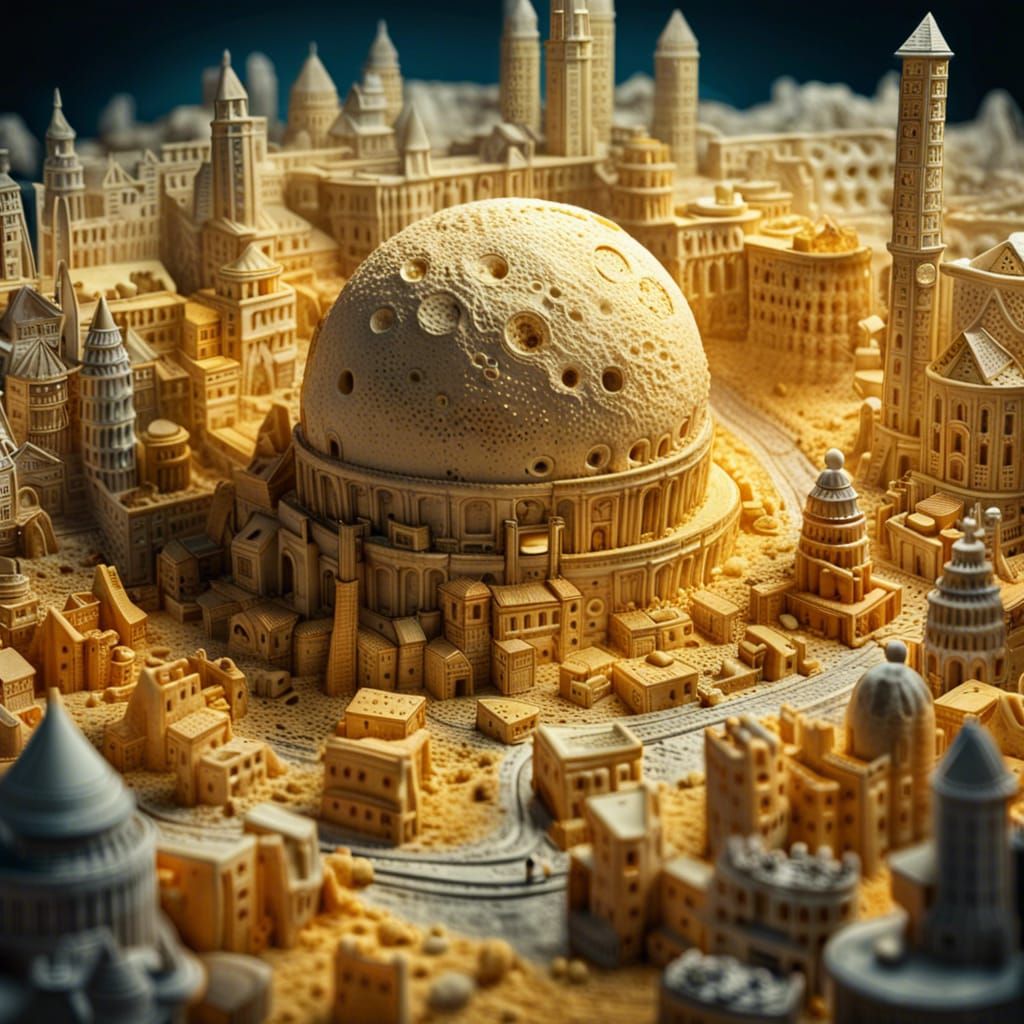 Cheese Moon City: Detailed Scale Model in 8K