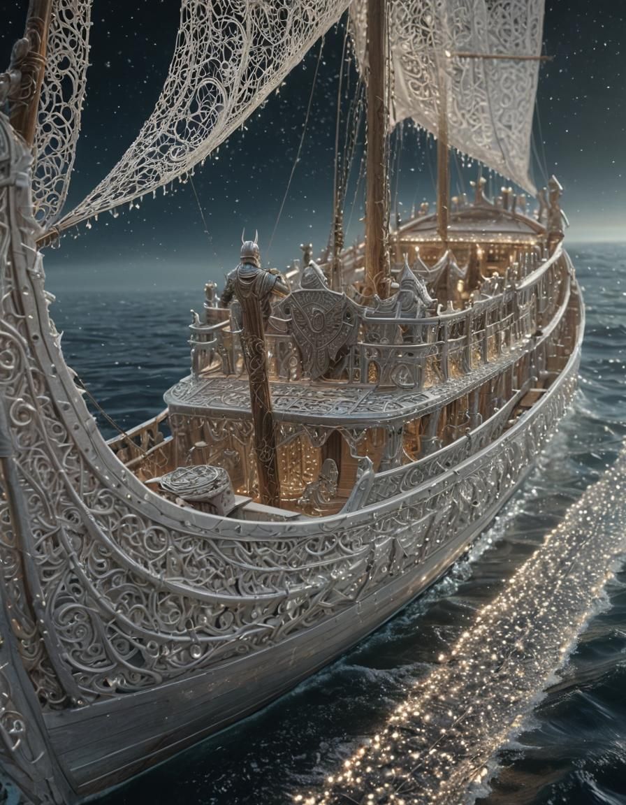 Magical Viking Longboat Made of White Lace