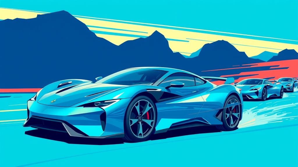 Futuristic Electric Cars in Vibrant Digital Art Style