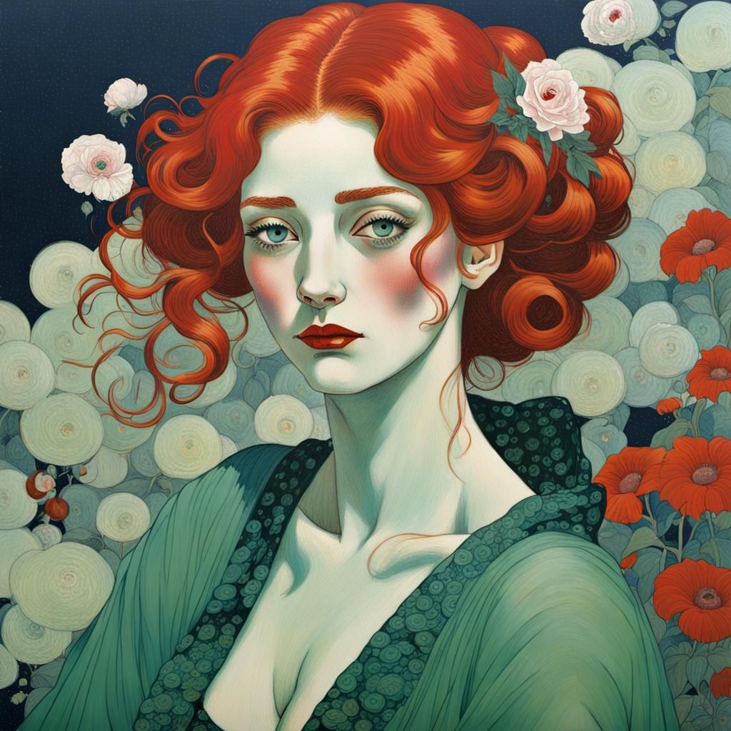 Ukiyo-e Woman in Klimt-Inspired Impressionism