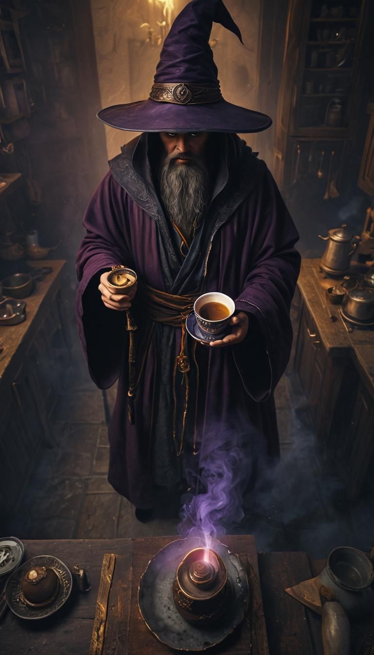 Ancient Sorcerer's Coffee Break: Dark Fantasy Art